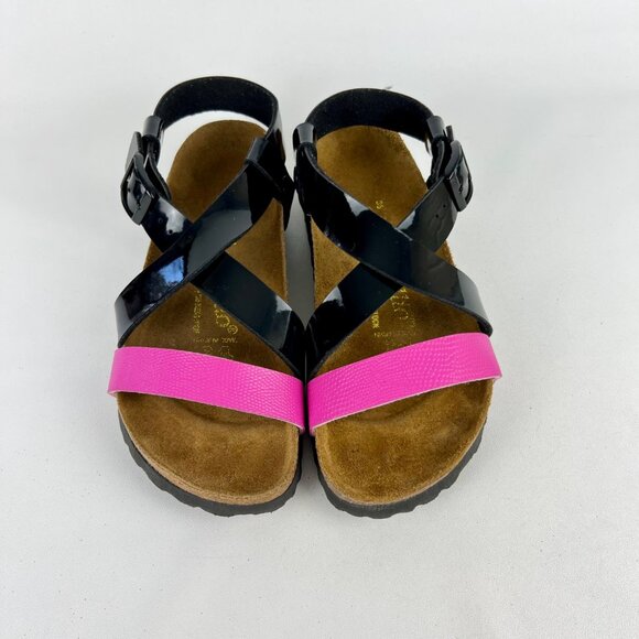 Birkenstock Papillio Womens Mykonos Cross Strap Sandals Black Pink size 36 US 5 - Picture 2 of 15